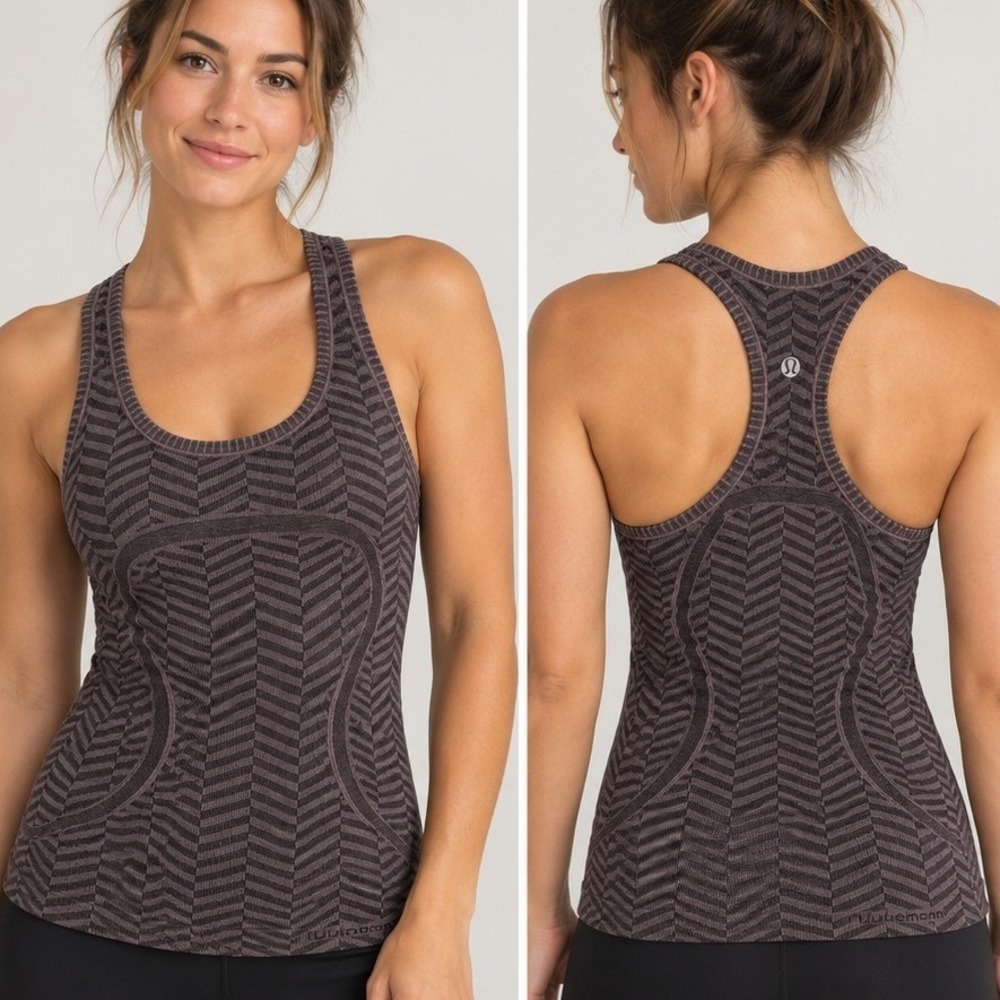 Lululemon Swiftly Tech Racerback Tank Brown Purple Chevron Seamless Size 6